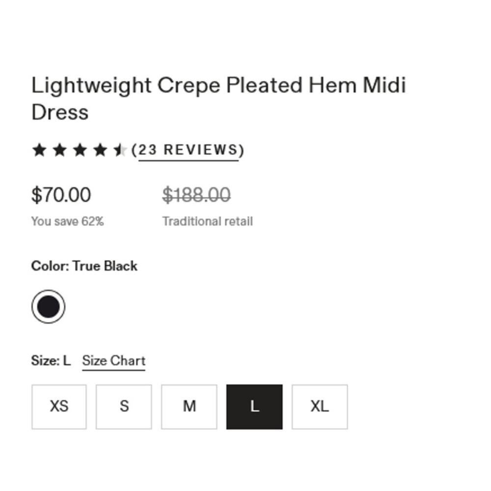 Quince Lightweight Crepe Pleated Hem Midi Dress True Black Size L NWOT - Picture 6 of 6